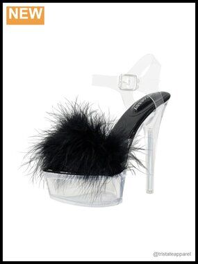 Clear Platform Stiletto Heels Fluffy Ankle Strap Sandals